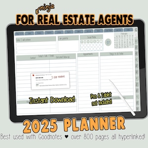 Real Estate Digital Planner Teal Realtor Calendar 2025 Transaction Tracker for Goodnotes Planner iPad landscape pdf file