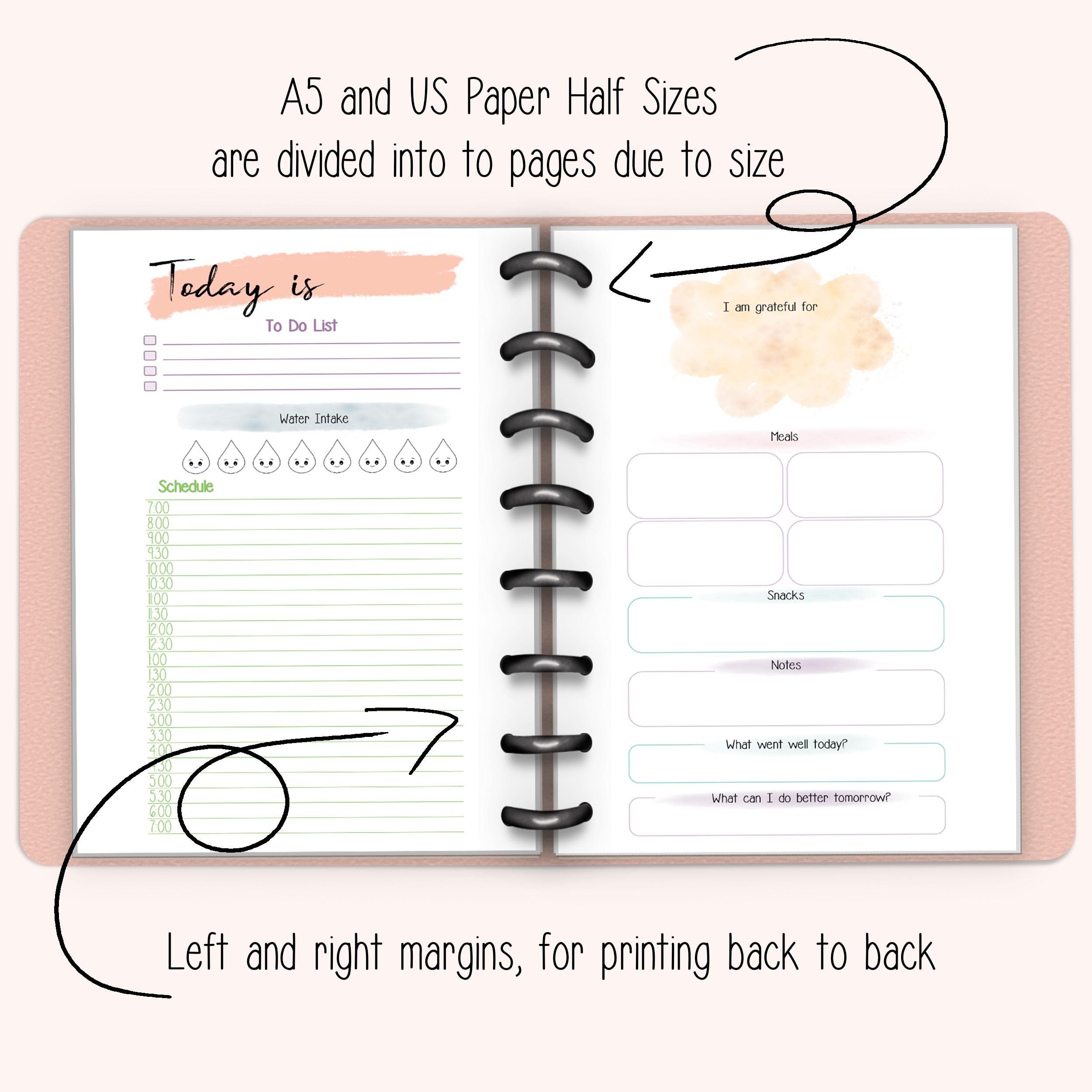 Watercolor Daily Planner Printable: Undated A4 A5 Letter Sizes (PDF ...