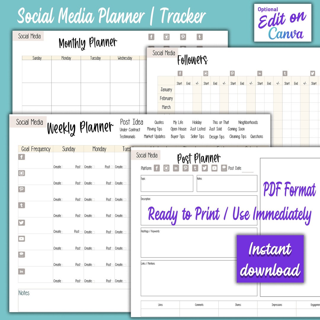 Real Estate Social Media Calendar, Real Estate Planner, Realtor Content
