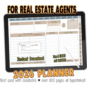 Real Estate Digital Planner tracker Realtor calendar & transactions checklist 2026 business tracker forms Goodnotes pfd files