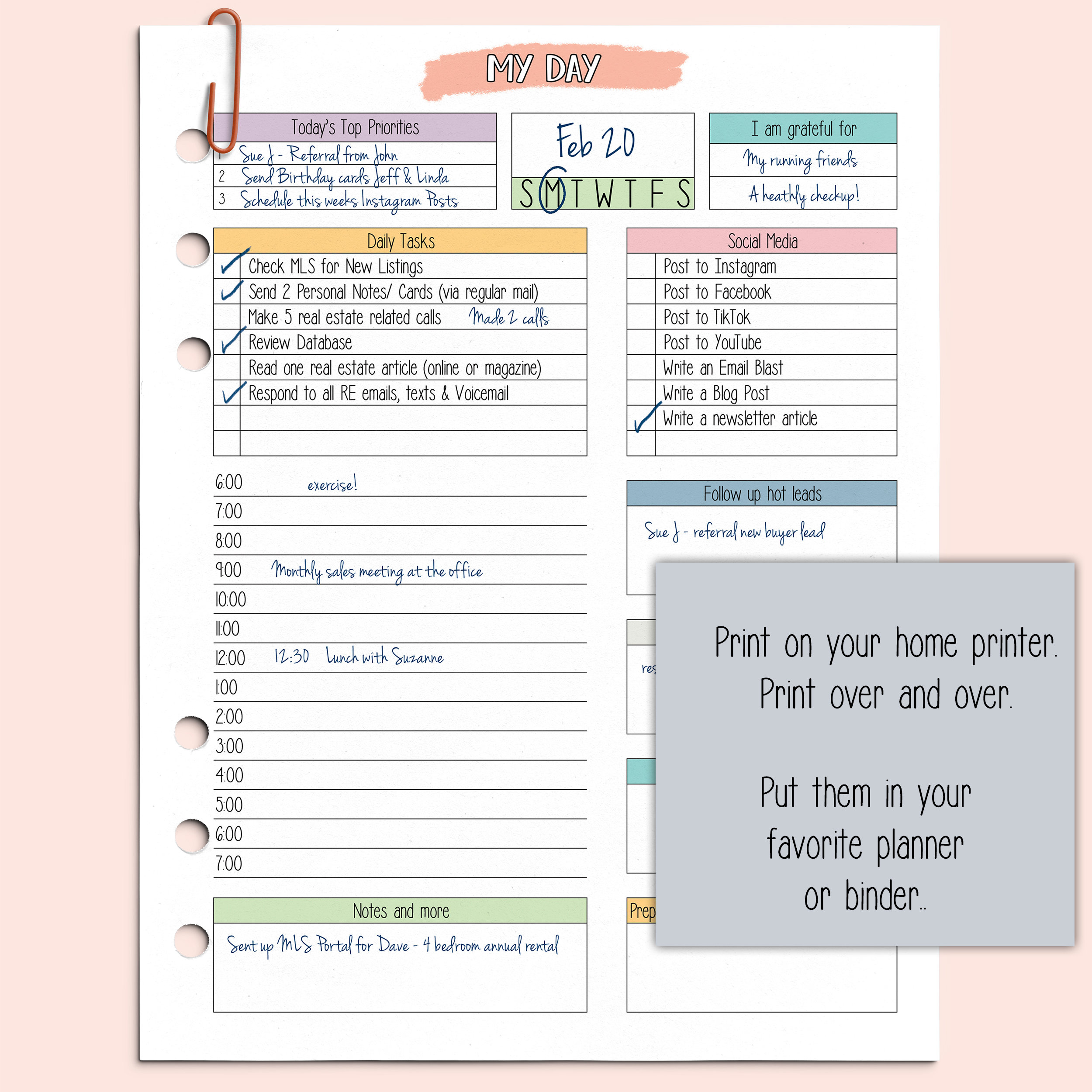 Realtor Daily Routine Realtor Hourly Checklist Daily Habits Planner Activity Calendar ...
