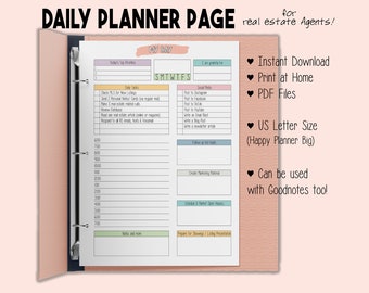 Realtor hourly checklist Ninja 9 daily habits planner activity calendar template for real estate business track selling US letter size PDF