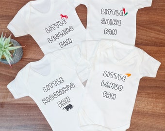 F1 - Formula One - Baby Grow in White - Sainz - Ricciardo - Lando - Leclerc - Hamilton - Alonso - Baby Outfit - F1 baby clothes - Cute baby