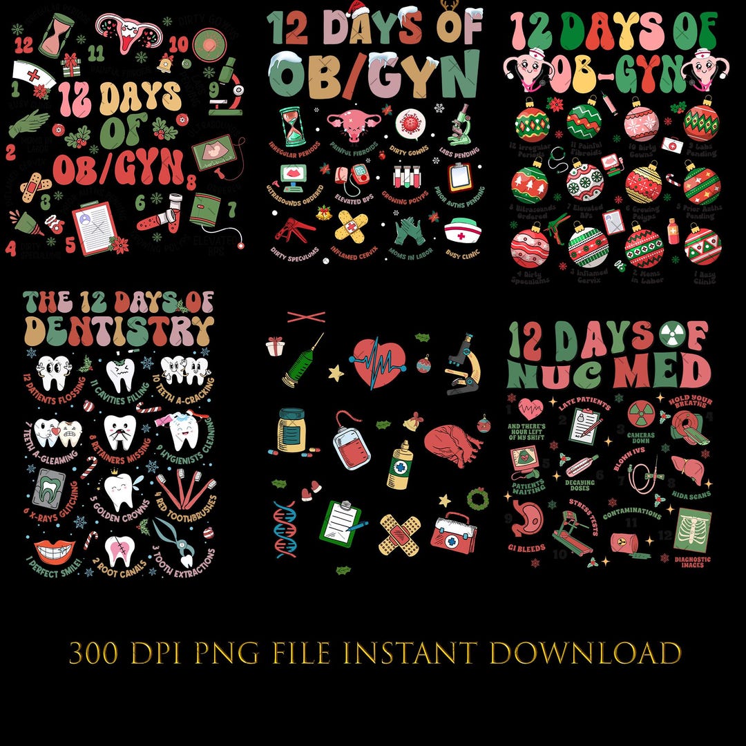 12 Days Christmas Nurse Bundle PNG, 12 Days Xmas Png, NICU Christmas ...