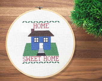 Home Sweet Home Cross Stitch Pattern, Modern Cross Stitch Chart, DIY Home Decor, PDF Instant Download