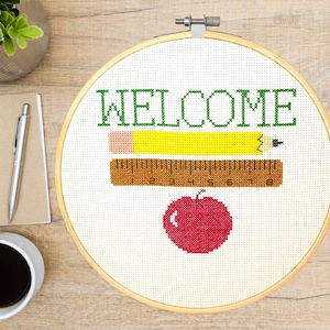 Welcome Cross Stitch Pattern - DIY Classroom Decoration, Back To School, Teacher Cross Stitch Pattern, PDF Download