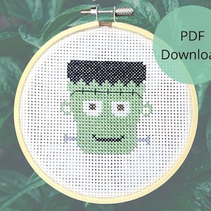 Kleines Halloween Kreuzstichmuster - Monster Kreuzstich, Frankenstein Kreuzstich, DIY Halloween Dekoration, PDF Download