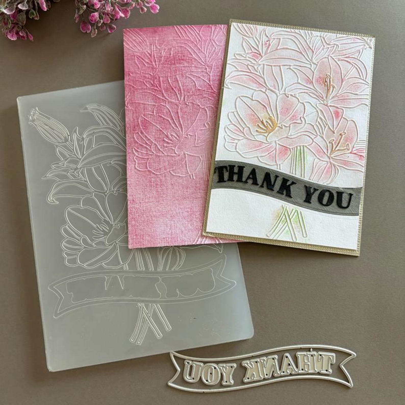 Embossing Folder With Matching Cutting Dies - Flower Thank You Greeting ...
