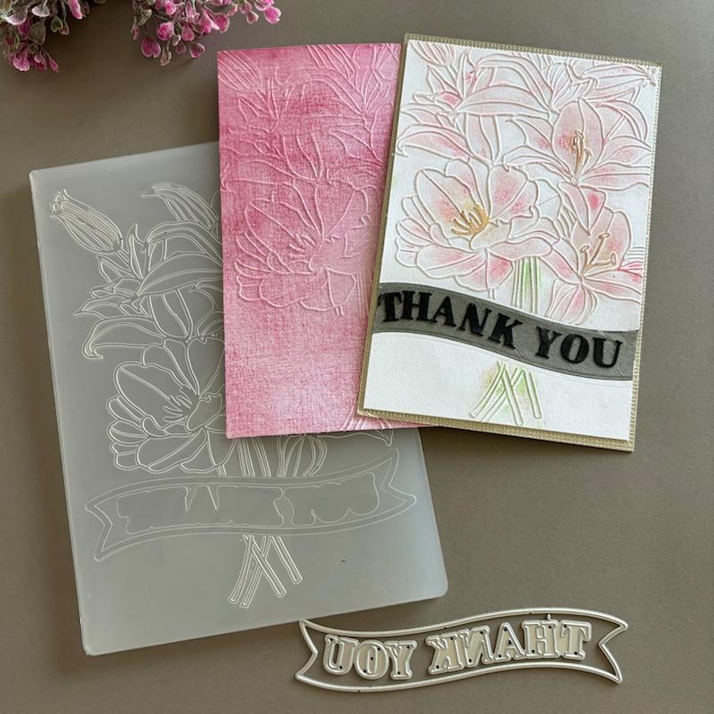 Embossing Folder With Matching Cutting Dies - Flower Thank You Greeting ...