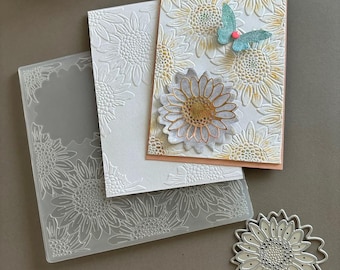 Pasta de relevo com matrizes de corte correspondentes - Cartão de agradecimento com flores e abelhas