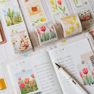 Blumen Panda Bär Washi Papier Klebeband | Niedliches Planer Tape, Scrapbooking, Bullet Journal, Papeterie