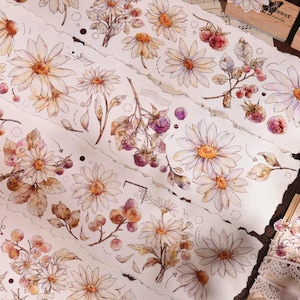 WT143 Vintage Blumen Washi Papierklebeband | Niedliches Planer Tape, Scrapbooking, Bullet Journal, Schreibwaren