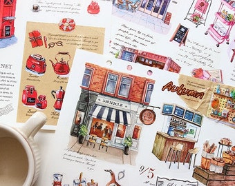 Vintage coffee shop corner Washi paper tape | Cute planner tape, Scrapbooking, Bullet Journal, Stationery