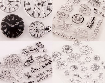 Transparent Stamp - Clocks Summer Beach Flower Butterfly