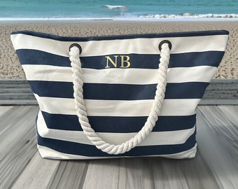 Personalized Beach Bag, Striped Monogram Beach Tote, Nautical Beach Bag, Honeymoon Beach Bag, Monogram Personalized Beach Bag, Cruise Bag