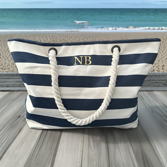 Personalized Beach Bag, Striped Monogram Beach Tote, Nautical Beach Bag, Honeymoon Beach Bag, Monogram Personalized Beach Bag, Cruise Bag