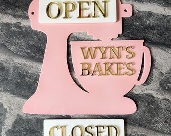 Personalized Stand Mixer Acrylic Bake Sign, Cake Shed Sign, Open Closed Sign, Cake Shed Open / Closed Sign, Cake Shed Acrylic Business Sign