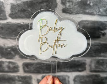 Personalised Acrylic Cloud Paddle Cake Topper, Cloud Baby Shower Cake Topper Acrylic Cloud Birthday Cake Topper Custom Cake Topper
