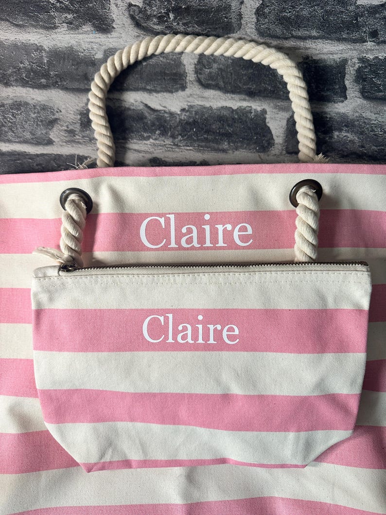 Personalized Beach Bag, Striped Monogram Beach Tote, Nautical Beach Bag, Honeymoon Beach Bag, Monogram Personalized Beach Bag, Cruise Bag image 14
