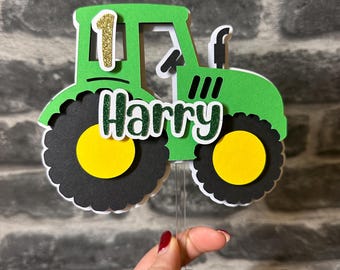Tractor Cake Topper, Tractor Birthday Cake Topper, Personalized Tractor Cake Topper, Farm Cake Topper, Glitter Tractor, Green Tractor