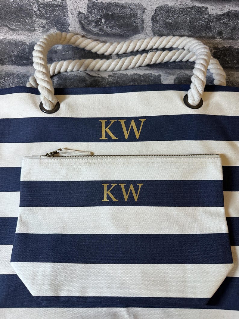Personalized Beach Bag, Striped Monogram Beach Tote, Nautical Beach Bag, Honeymoon Beach Bag, Monogram Personalized Beach Bag, Cruise Bag image 11