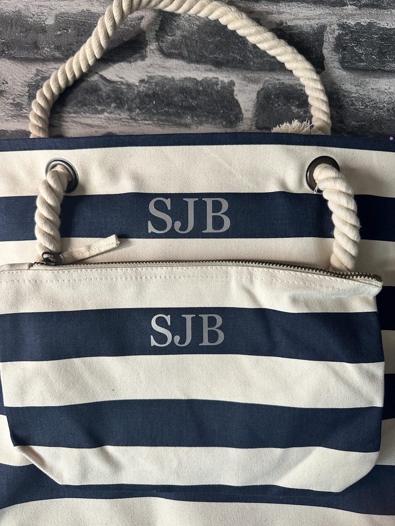 Personalized Beach Bag, Striped Monogram Beach Tote, Nautical Beach Bag, Honeymoon Beach Bag, Monogram Personalized Beach Bag, Cruise Bag image 13