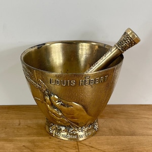 1969 Bronze / Brass Plated Metal Mortar & Pestle by Schering Corp, Bloomfield NJ