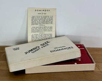 As Is - Incomplete, Old Red Dominoes in Puremco Box, Set of 28 Dominoes with Rules and Storage Box