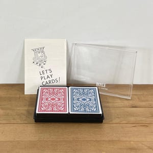 Double Deck Plastic Red and Blue Playing Cards by Hoyle, Complete Red and Blue Design on Back of Cards in Plastic Case with Ephemera