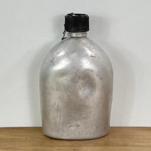 Gray Metal with Black Plastic Lid Military Style Canteen, Made in Japan