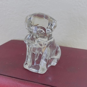 Small Clear Pressed Glass Sitting Sad Mopey Dog or Puppy Candy Container (No Closure)