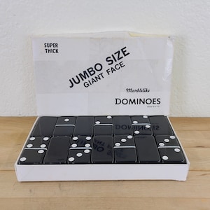Vintage Puremco Black Jumbo Size Giant Face Marblelike Super Thick Dominoes No. 1632 in Original Box
