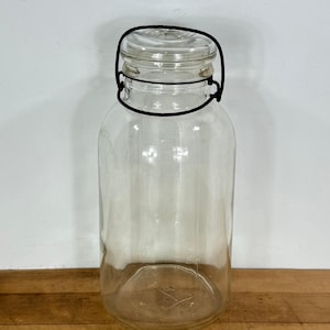 Antique Wire Side Mason Jar, Clear Glass Ball 1 Quart Mason Jar, Hazel Atlas TF Fruit Jar