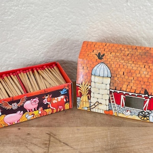 Wood Matchsticks in Barn by Hallmark, 1982, Cardboard Barn Shaped Matchbox Full of Wood Matches