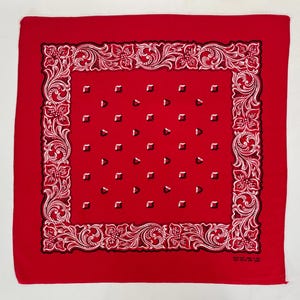 Red, White, and Black 100% Cotton Bandana, Color Fast, Made in U.S.A., Floral and Geometric Design, Headscarf / Neckerchief