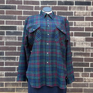 Pendleton Wool Shirt, Allison Tartan Plaid Blue and Red Button Down Shirt, Tag Size XL