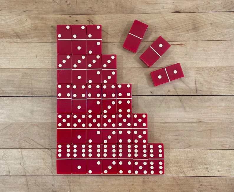 Cardinal Red and White Plastic Dominoes in Creme Plastic Case Complete ...