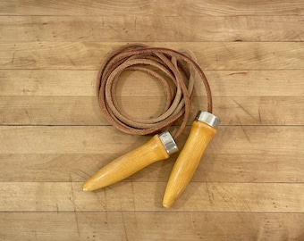 Leather Jump Rope with Contoured Wood Handles, Made in the USA