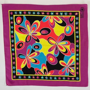 Purple Bandana, Hippie Chic Flower Power Neon Colors Bandana, All Cotton RN 13960 Made in the USA, Crafted with Pride in America Emblem