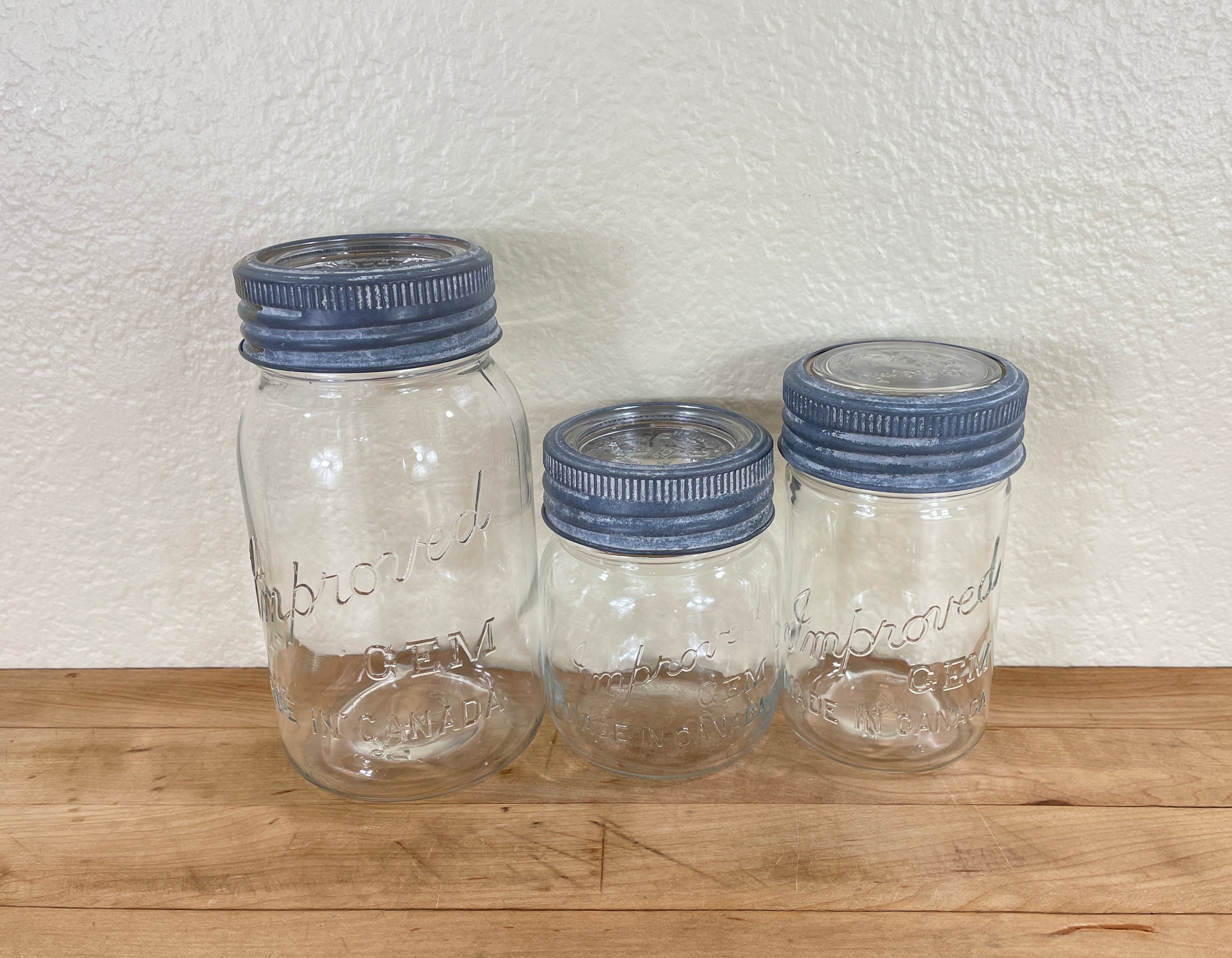 Large Vintage Mason Jar Made by Gem Screw Top With Glass Cap 