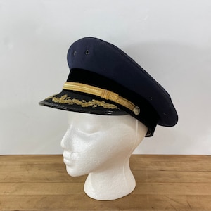 Dress Blue USA Army Hat, Ceremonial US Army Field Officers Hat with Metallic Gold Oak Leaf Sprig / Scrambled eggs on Brim, Tag Size 7 3/8