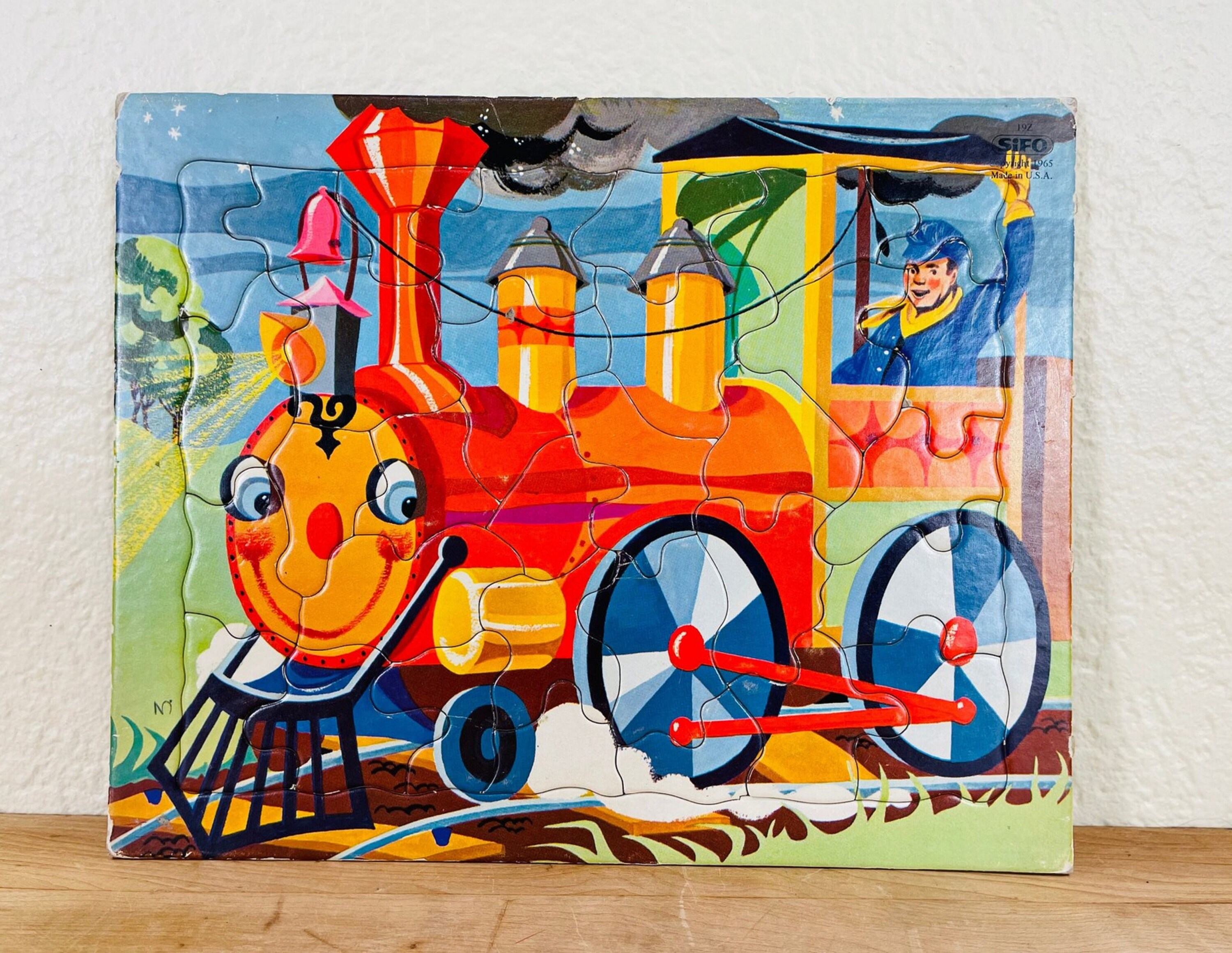 Children's Large Piece Puzzles by Sifo, 1965 Train and Fire Truck