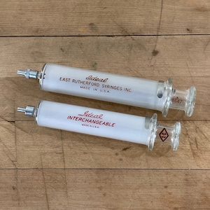 Ideal Glass Syringes, Ideal East Rutherford Syringe Co. Glass Syringes, Vintage Medical Equipment, Set of 2, Both Included