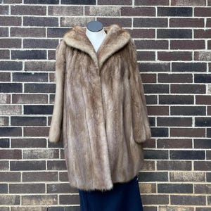 Genuine Light Brown Mink Fur Coat, Car Length Vintage Mink Coat with Shorter 3/4 Sleeves and embroidered lining