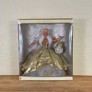 Caucasian Holiday Barbie, Special Edition Celebration Barbie, Year 2000, Mattel Blond Barbie in Gold & Ivory Dress, New in Box Condition