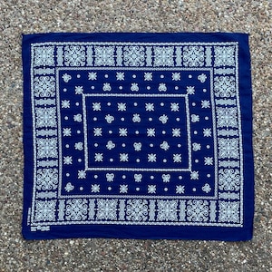 Navy Bandana, Blue and White FAST COLOR 100% COTTON Made in U.S.A Floral Bandana, Elephant Brand Trunk up Bandana, Neckerchief, Handkerchief