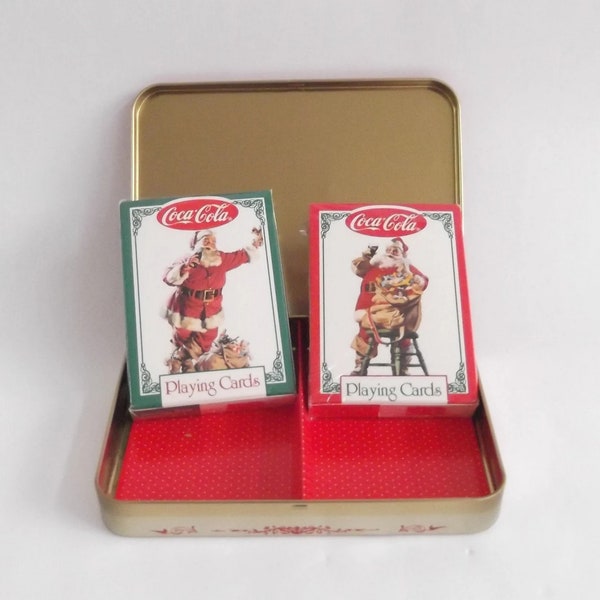 Coca-Cola Santa Playing Cards from 1994, Limited Edition Nostalgia Christmas Santa Playing Cards in Collectible Metal Case