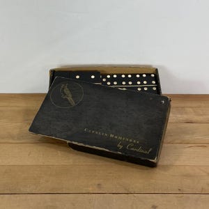 As Is - Black Bakelite / Crisloid / Catalin Double Six Incomplete Catalin Domino Set by Cardinal, Set of Old Dominoes in Box (No Rules)