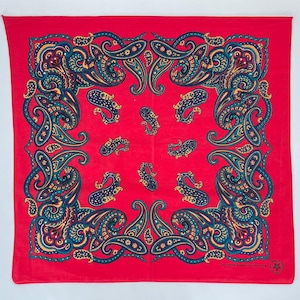 Red Paisley Cotton Bandana, Made in USA, RN 14193, Crafted with Pride in America Emblem, Headscarf / Neckerchief