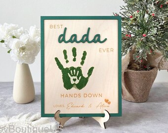 Personalized Fathers Day Handprint 2024, Kids Gift for Dad, Grandpa Gift, Best Dad Ever Hands Down Frame, Present for Papa, Hands Print Sign